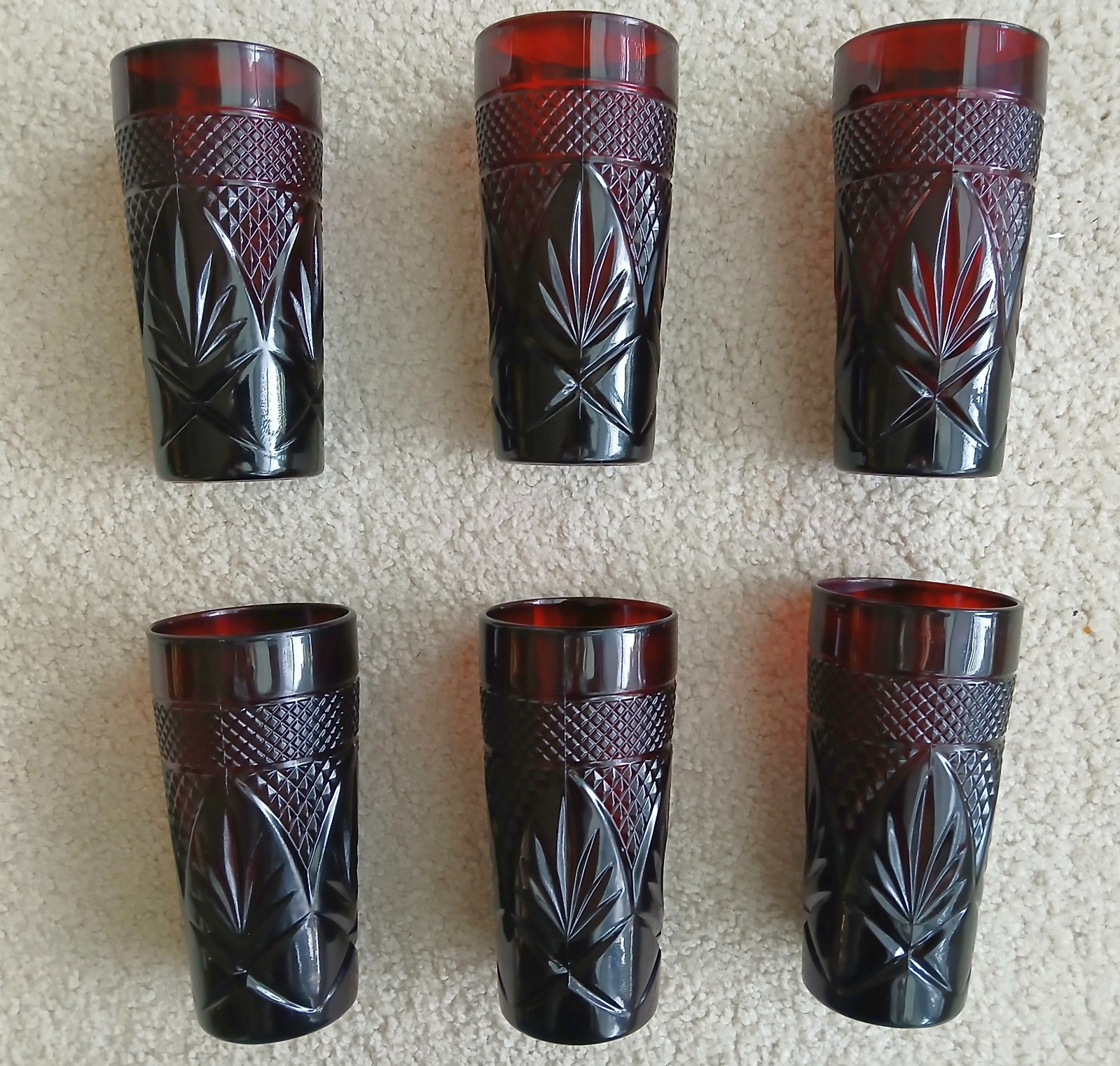 Set of 6 Vintage Luminarc Cristal D'Arques Durand Ruby Red Tumbler Glasses