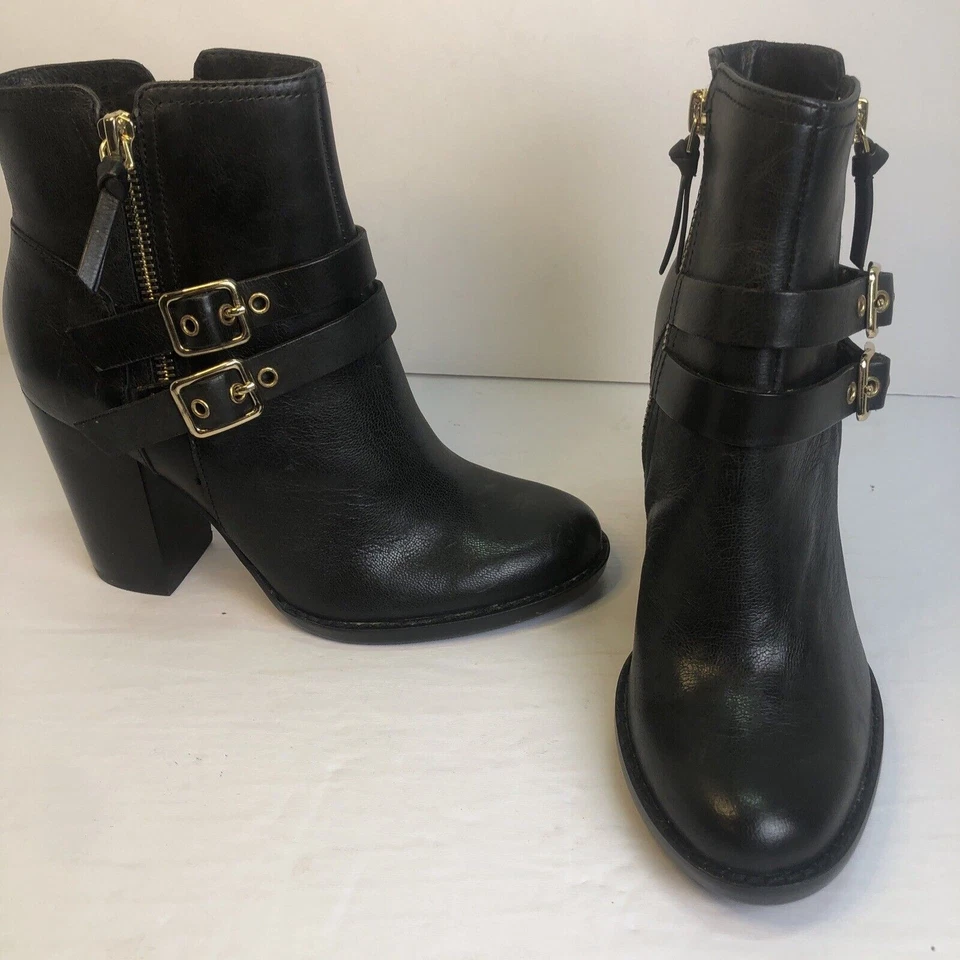 Botas para mujer talla 5 1/2 tacón alto bloque cremallera hebilla al tobillo borla G.I.L.I. Foto 3 de 4