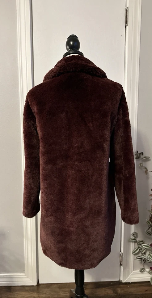 Abrigo Nine West de piel sintética para mujer talla S forrado rojo borgoña bolsillos delanteros Foto 2 de 4