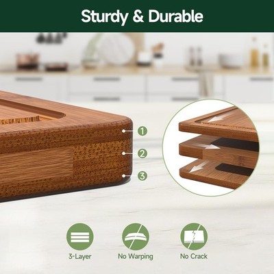 Zeawec 3-Piece Set Bamboo Cutting Board for Kitchen - 3-Piece