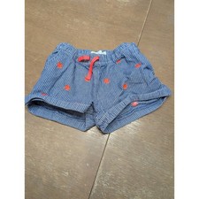 Boden Kids Blue Pinstripe Crab Embroidered Shorts Drawstring Elastic Waist 10Y