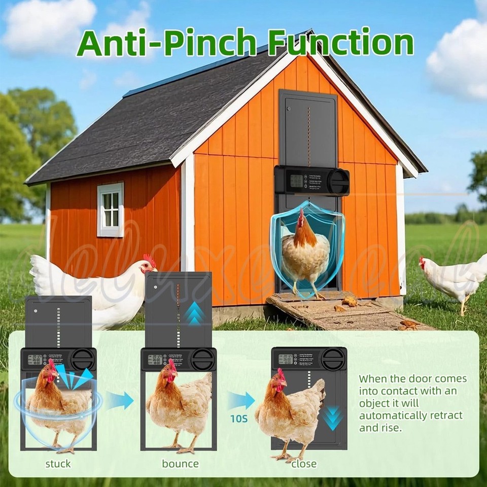 Chicken Coop Door Battery Powered Auto Door Opener with Timer Sensor ...