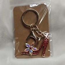 Ladies Red Rhinestone High Heel Keychain Bag Charm Rhinestones Crystals NWOT