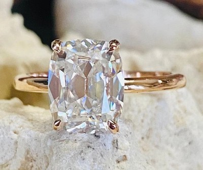 Old Mine Cut Antique 3.5CT Elongated Cushion Cut Lab Grown Diamond Ring 14k Gold