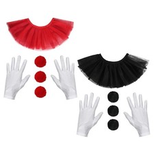 Adults 5Pcs Clown Costume Carnival 3pcs Pompoms Stage Show Gloves Ruffled Tulle