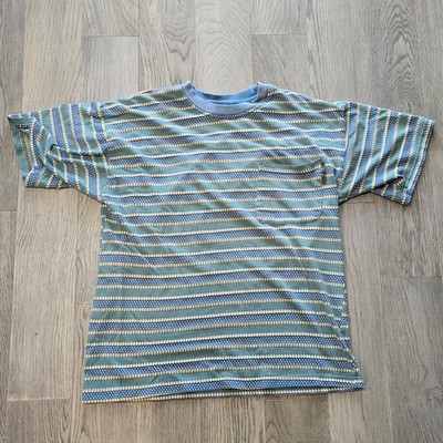 Vintage Ocean Pacific The First Wave Striped Pocket T-Shirt Mens Medium Blue USA