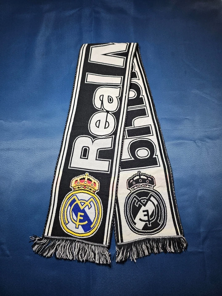 Écharpe Football Real Madrid CF Supporter Noir Blanc Logo Brodé - Photo 2/3