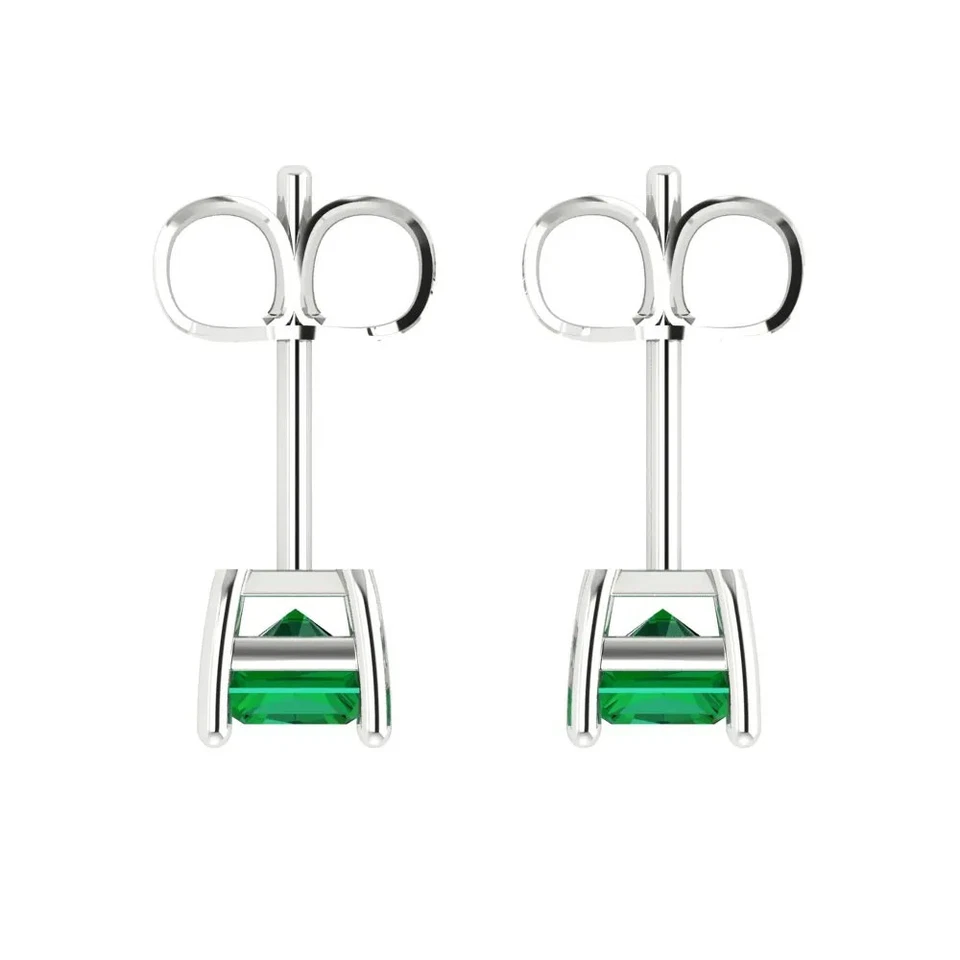2 cttw Emerald Simulated Emerald Gold-Plated Push Back Stud Earrings for Women - Image 4 of 4