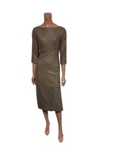 Vtg Alexander McQueen C.2007 Metallic Brown Spiral Button Dress IT 38