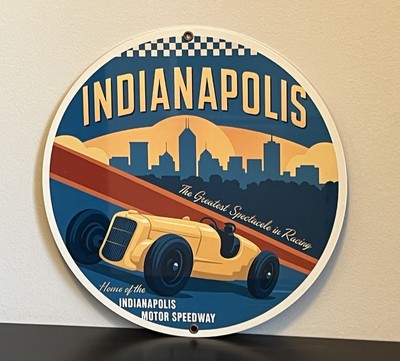Retro Style Indianapolis  Speedway Indy Racing  Quality Round  Garage Sign