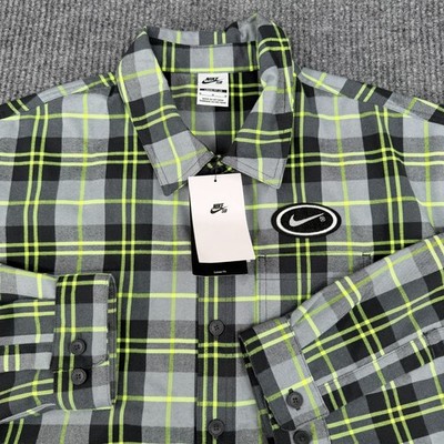 Nike SB Eric Koston Skate Flannel Long-Sleeve Grey/Volt Green Medium HV0256-070
