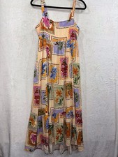 Paper Heart Dress S Linen Blend Sleeveless Peach Floral Stamp Garden Plants NEW
