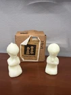 Fenton Praying Girl & Boy Figurines 4in Satin Custard Glass Uranium Vintage