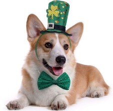 St Patricks Day Dog Costume - St. Patty's Day Doggie Headband and Green Bow T...