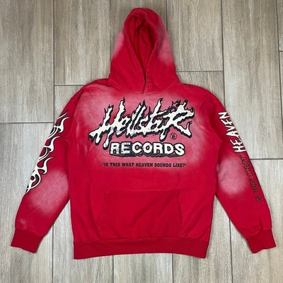 Hellstar Records Hoodie Mens L Red Flame Graphic Pullover 100% Cotton NWT