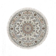 4'1"x4'1" Powder White Nain Wool & Silk Hand Knotted Round Oriental Rug 92137