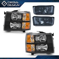 Fits 2007-2013 Silverado Headlights Smoke Fog Lights Chevy 1500 2500 3500hd