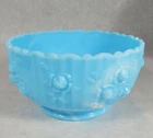 Vintage Fenton Cabbage Roses Candy Dish Blue White Marble Slag Milk Glass