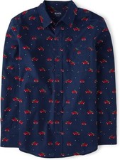 The Children's Place Men's Long Sleeve Button Up Shirt Christmas Truck Print S/P