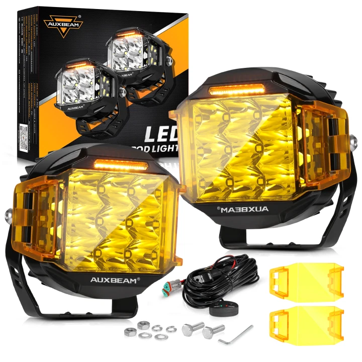 4x AUXBEAM 5" LED pod luzes de direção holofotes de inundação laterais DRL + tampa âmbar - Imagem 3 de 4