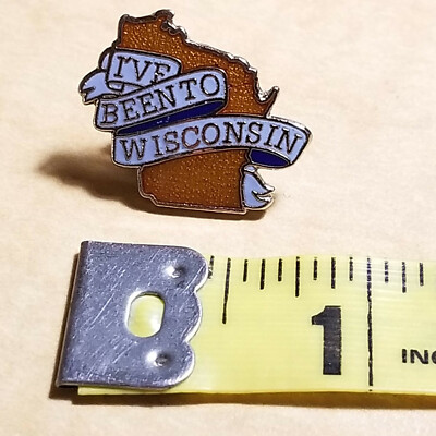 Pinback Pin, I'VE BEEN TO WISCONSIN'' State Map Travel Enamel Pin, in EUC