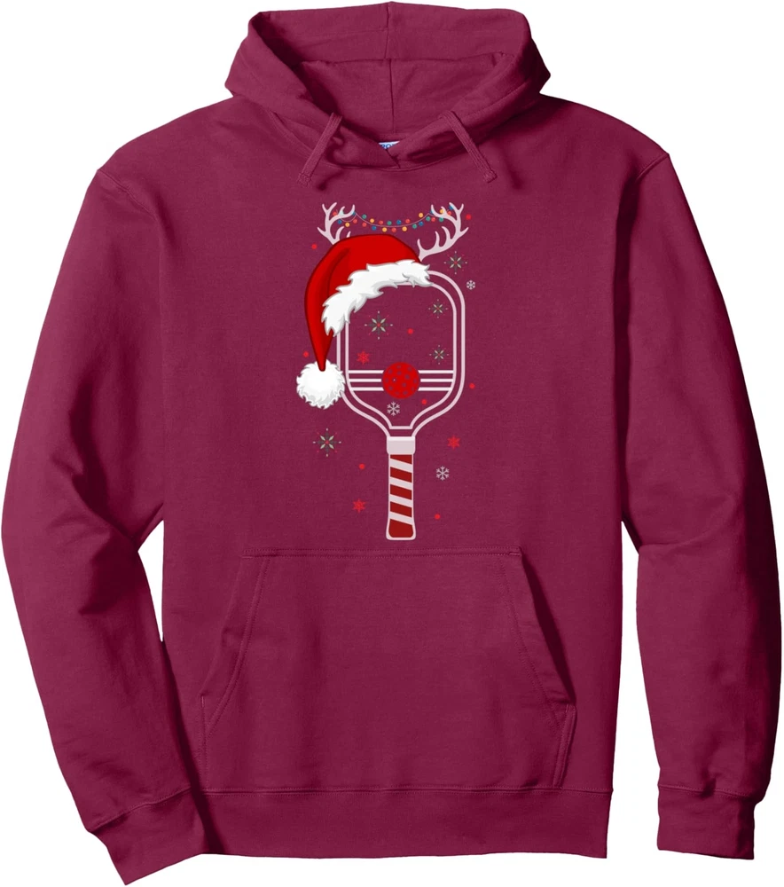 Pickleball Player Christmas Holiday Reindeer Xmas Unisex Hooded Sweatshirt