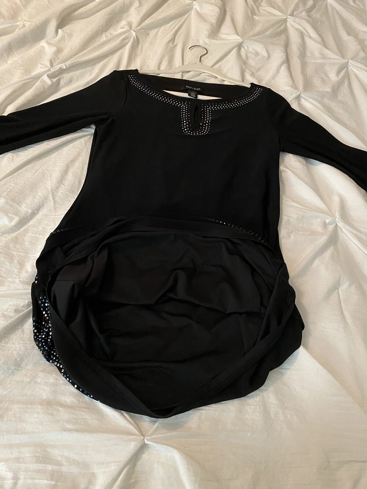 VETEMENTS Abito da mercato nero Casa Bianca donna piccolo dettaglio perline nero maniche 3 4