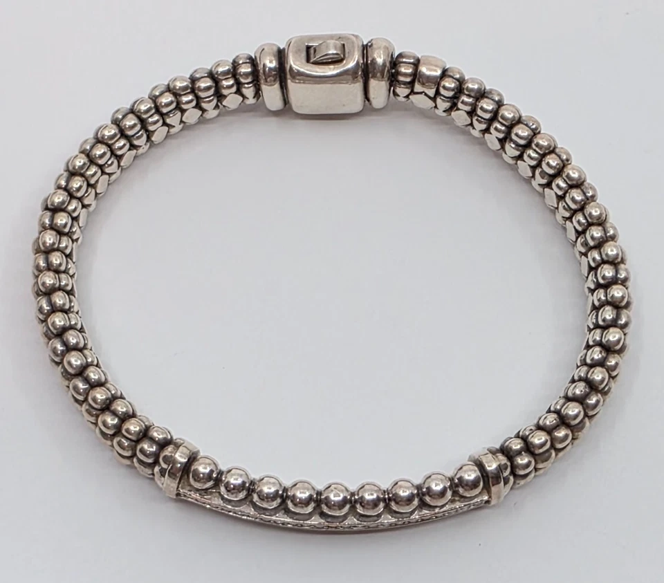 Pulseira de faísca Lagos 925 caviar prata esterlina identificação diamante - Imagem 3 de 4