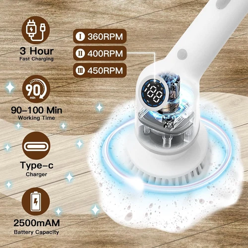 Electric Cleaning Brush Handheld Cleaner Cordless Spin Scrubber Kitchen Bathroom - Bild 5 von 8