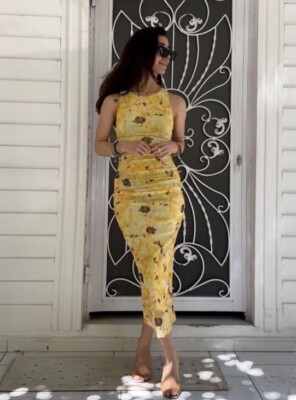 Zara midi dress tulle Women's S Lined Twist back Floral Yellow Mesh New |  eBay