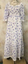 LOVESHACK FANCY M Long White w/Lavender  Floral Cotton Tiered Puff Sleeve Dress