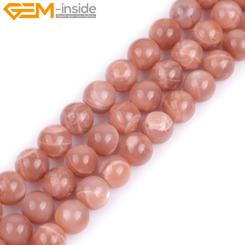 Round Orange Moonstone Natural Gemstone Beads For Jewelry Making Strand 15" Gift - Picture 12 of 38