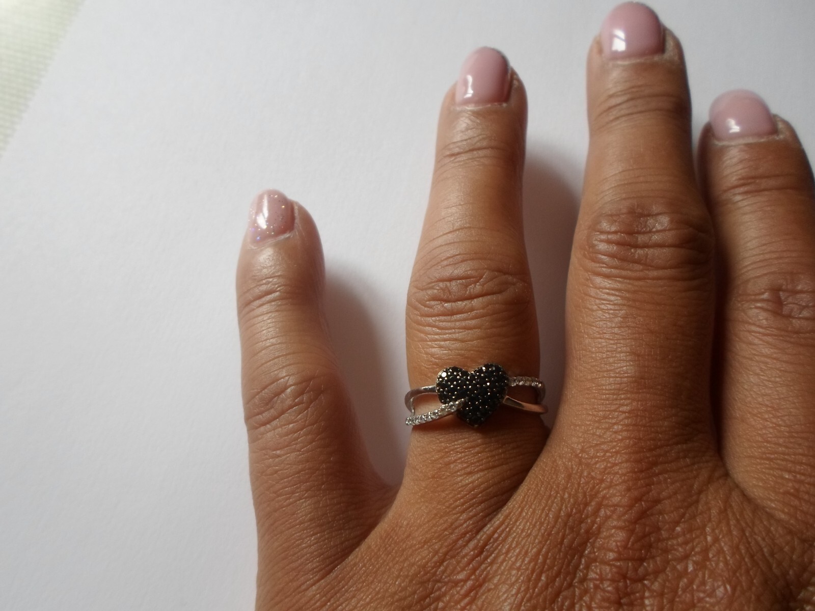 solid silver ring, cross, heart, black and white … - image 6