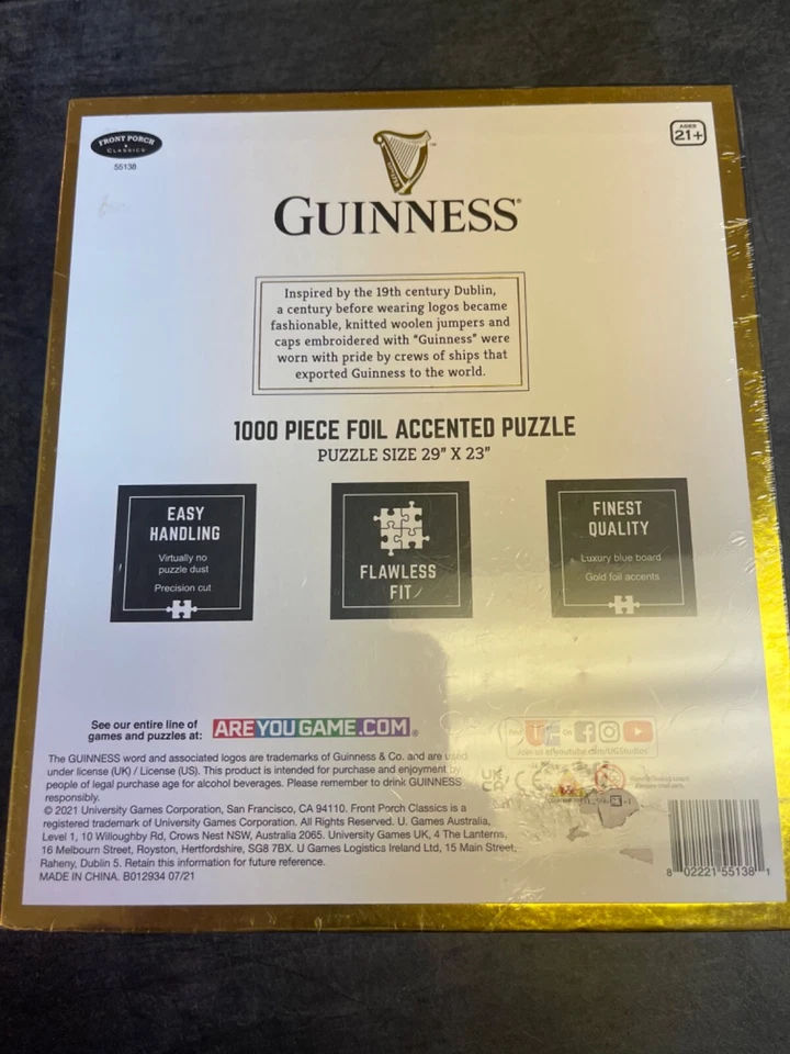 Rompecabezas Guinness It’s Guinness Time cerveza irlandesa 1000 piezas lámina acentuada sellado Foto 2 de 2