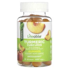 2 X  Lifeable, Turmeric Curcumin Gummies, Natural Peach, 2,000 mg, 60 Gummies (1