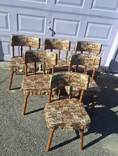 Vintage 60s 70s Kitchen Dining Wooden Chair Vinyl Ruffled Brown Red MCM Retro