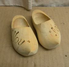Vintage Hand Carved Holland Wooden Collectible 4" Dutch Mini Clogs  "Joy" 