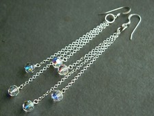 Alex Polizzi Style Long Earrings ~ Vintage Sparkling AB Crystal, Sterling Silver