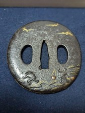 Japanese Antique Tsuba of Katana Samurai Sword Guard Iron Rare Design 71-A52
