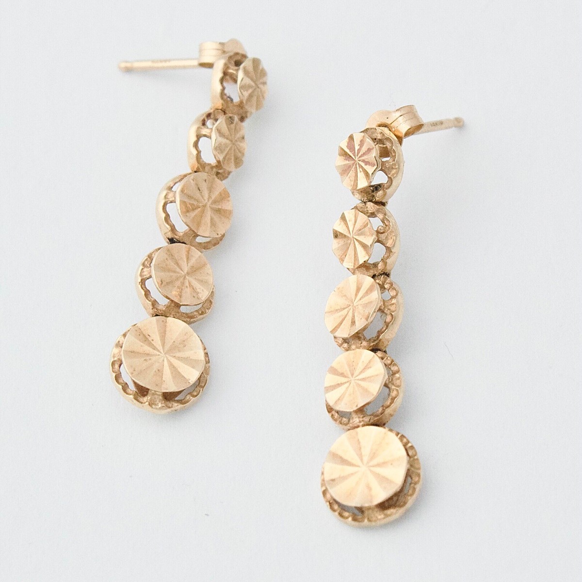 ★VINTAGE HOLLYWOOD★ [14K Gold] Bezel Round Cut Earrings_VH Vintage 14K Yellow Gold Circle Drop Earrings by Beverly