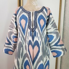 Uzbek Ikat Chapan Robe Handmade Boho Kimono Kaftan Cotton Blue OOAK Jacket