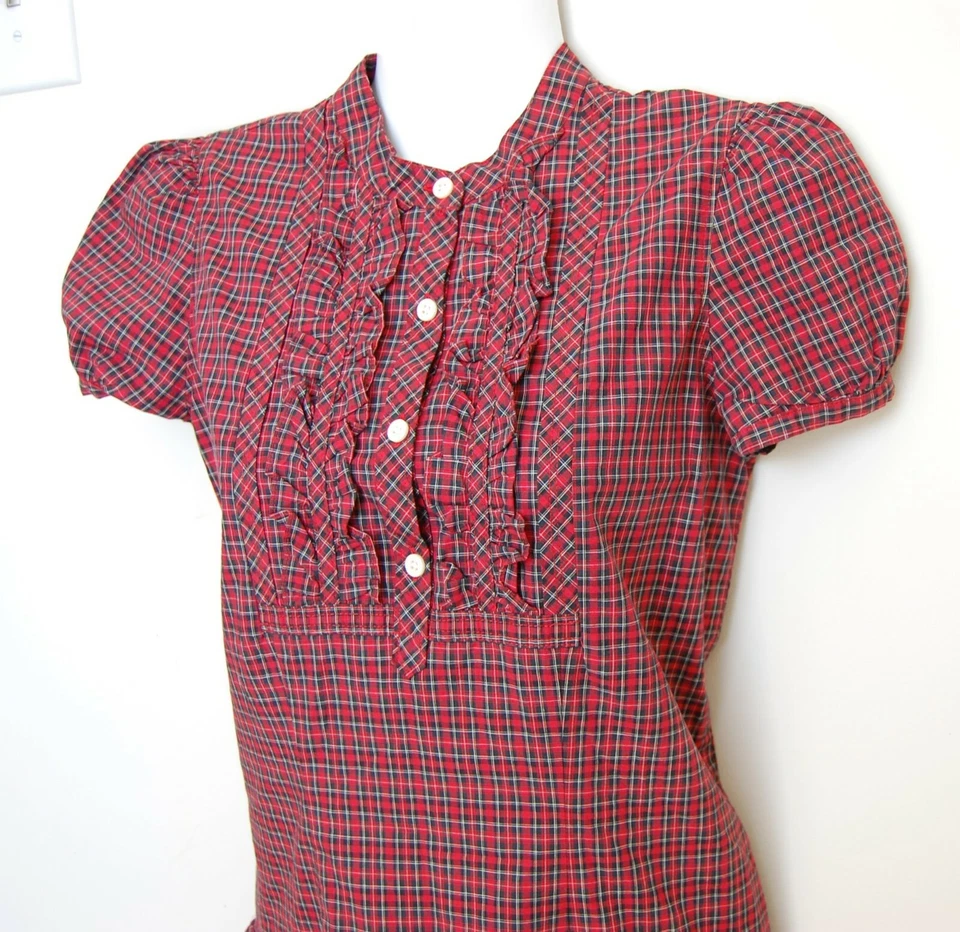 Vestido American Living Niña Botón Frontal Volantes Cuadros 100% Algodón, Talla 16, Nuevo Foto 3 de 4