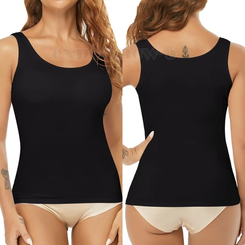 TANK TOP Womens Stretch Long Workout Fitness Sport Yoga Built in Bra Basic Top - Picture 21 of 61