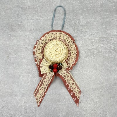 Vintage Straw Doll Hat Ornament Wall Décor with Lace & Fruit Victorian