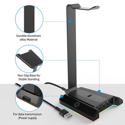 Kopfhörer Ständer RGB Headset Halterung Kopfhörer Ohrhörer Halter mit USB Typ-C - Bild 4 von 6