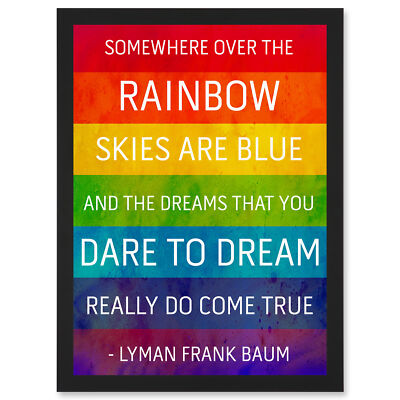 Irgendwo über Regenbogen Frank Baum Zitat Typografie gerahmt A3 Wandbild Kunstdruck