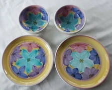 Caleca Pottery CAA21 Dinner Plates & Bowls  - Floral Pastels - RARE- 4 Pieces