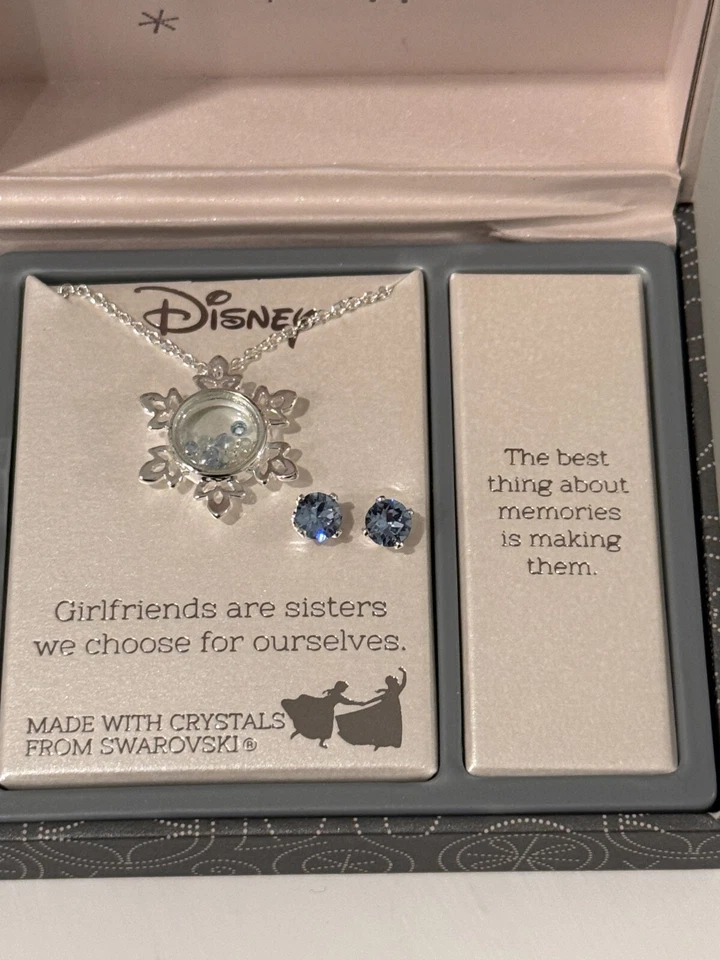 Juego de collar y pendientes colgantes de cristal de Swarovski copo de nieve estrella de Disney azul Foto 3 de 4