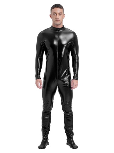 iEFiEL Men's Wet Look Metallic Full Body Mock Neck Long Sleeve Footed DE - Bild 61 von 112