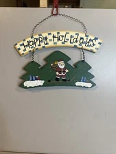 Happy Holidays Wooden Sign Plaque Santa On A Sled Wall Decor Christmas Theme
